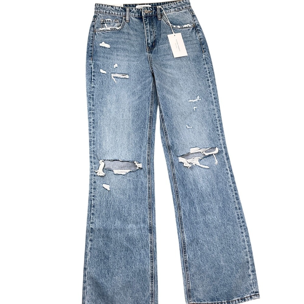 Flying Monkey Jeans Women 27 Blue 90s Vintage Flare Distressed F5312 Cotton